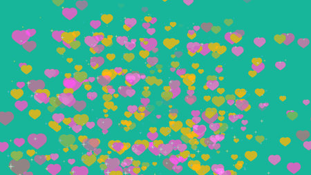 Million hearts pink and orange color dimension absract on aqua ocean backgroundの写真素材