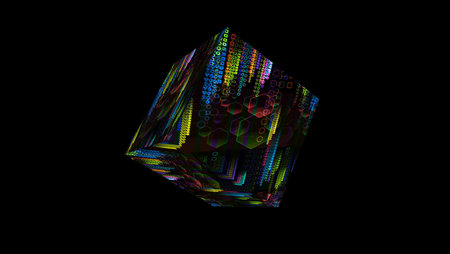 Quantum computer core abstract futuristic technology digital layer dimension holographic process and analysis for big data on black backgroundの写真素材
