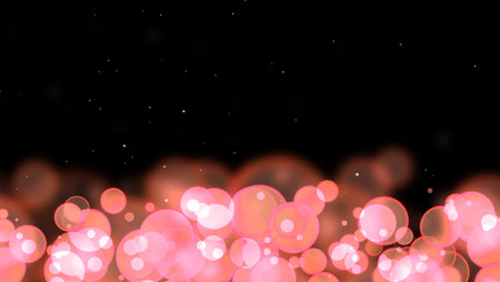 Circle bubles glow rose random size with white stars on the black isolatedの写真素材