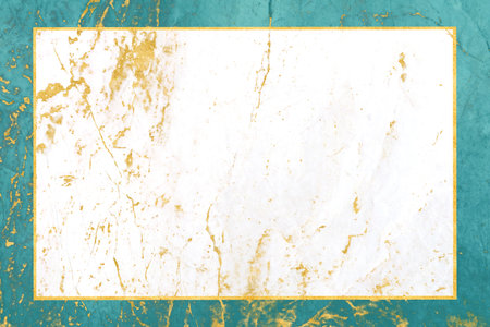 ocean marble rectangle outside and white marble rectangle inside with mineral gold and gold border on surfaceの写真素材