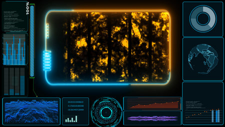 Solid state powerful battery laser border orange blue loop energy and fast charging full three quarterの写真素材