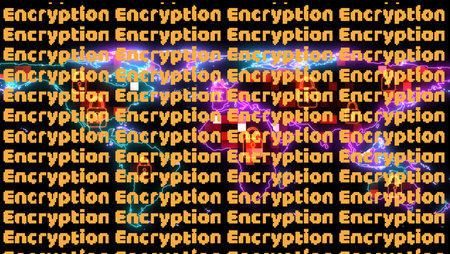 hundred digital light global map change color to orange and bold encryption text all screen. concept hacker use ransomware to encryption data system or financialの写真素材