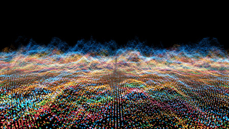 Abstract blue orange aqua red white visualization sharp waveform technology digital element