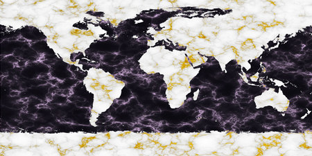 global map white marble on land and ice land and blur pink wave mineral dark on ocean and  gold...