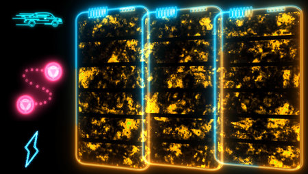 Solid state powerful battery laser border orange blue loop energy and fast charging and fast speed and long distanceの写真素材