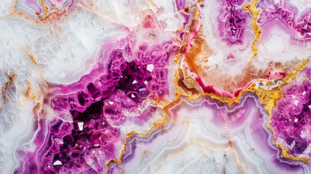 Vibrant pink and purple geode with intricate crystal patterns, showcasing natural beauty and unique textures in high resolution.の素材