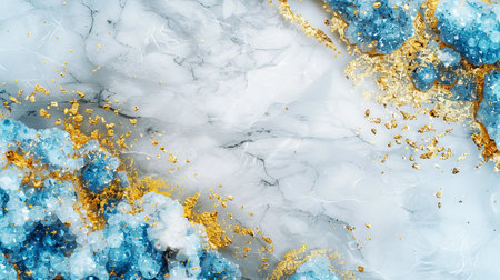 Abstract marble texture with blue and gold accents, ideal for backgrounds, designs, and artistic projects.の素材