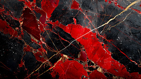 A captivating abstract background showcasing rich red and black marble with exquisite gold veins, perfect for luxury design projects and artistic applications.の素材