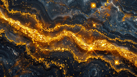 Stunning abstract artwork with flowing gold and black marble texture. Perfect for modern design, luxury decor, and artistic projects.の素材
