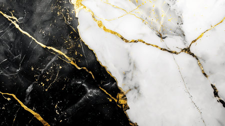 Discover a stunning black and white marble pattern with exquisite gold veins, perfect for adding an elegant touch to any design project or interior space.の素材
