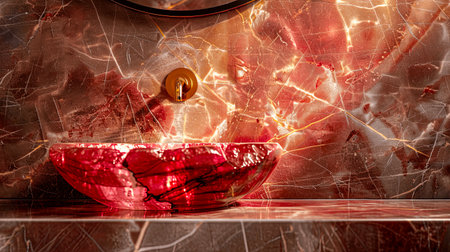 A stunning modern bathroom sink featuring a striking red marble design. The vibrant colors and elegant textures create a luxurious atmosphere perfect for contemporary spaces.の素材