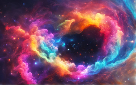 super nova abstract colorful hold of galaxy nebular with stars and smoke on the space in universe backgroundの素材