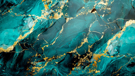 An elegant and vibrant teal and gold marble background design perfect for luxury branding, upscale decor, or artistic projects. Rich texture and color.の素材
