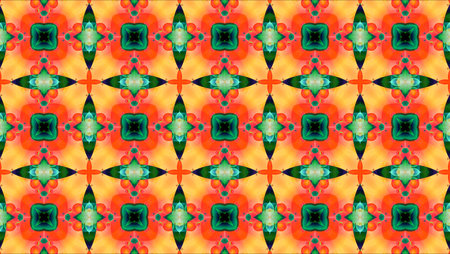 flower dark green and bug orange head jade wing kaleidoscope reflection texture pattern backgroundの写真素材