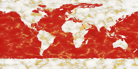 global map white marble on land and ice land and mineral red on ocean and  gold mineral textureの写真素材