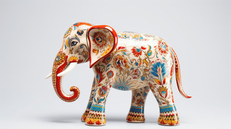 This vibrant handcrafted elephant figurine features intricate floral patterns and bright colors, making it a stunning decorative piece for any space.の素材