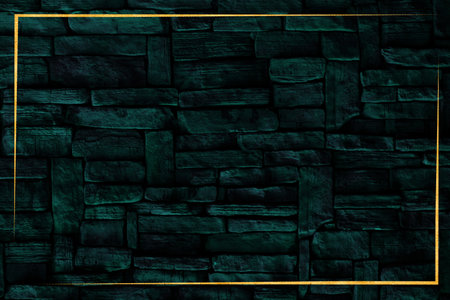 gold glitter border and hard granite wall ancient dark green stone exterior texture surface backgroundの写真素材