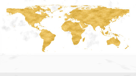 gloal map gold mineral on luxury granite white marble platform or pedestal floor and white gray mineral backgroundの写真素材