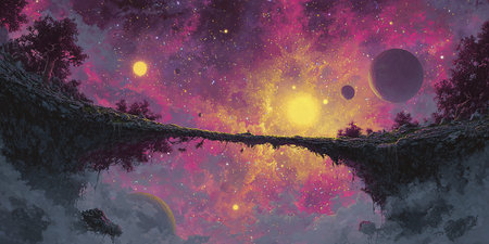 Fantasy alien planet in the night sky. 3D illustration.の素材