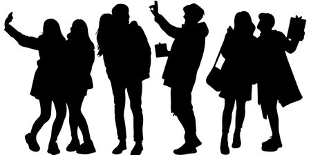 Vector silhouette of people on a white background. Symbol of communication.のイラスト素材