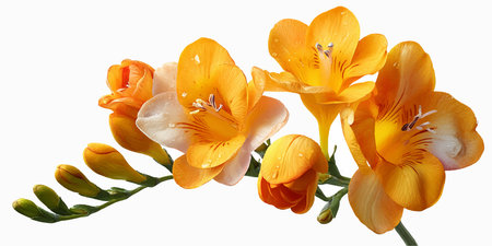 Beautiful yellow freesia flowers isolated on white background. Studio shot.のイラスト素材