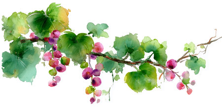 Grape branch with berries. Watercolor illustration. Hand drawn.のイラスト素材