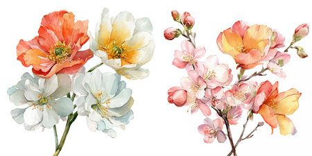Watercolor flowers set isolated on white background. Hand painted illustration.のイラスト素材