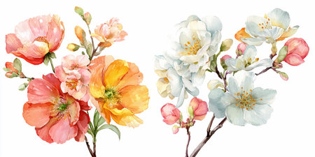 Set of spring flowers on a white background. Watercolor illustration.のイラスト素材