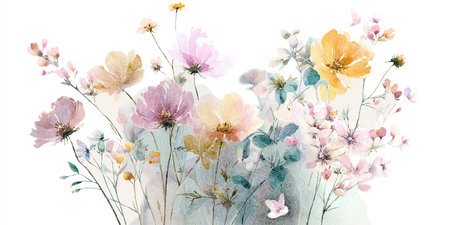 Watercolor bouquet of flowers in pastel colors on white backgroundのイラスト素材