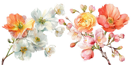Beautiful vector image with nice watercolor hand drawn sakura flowersのイラスト素材