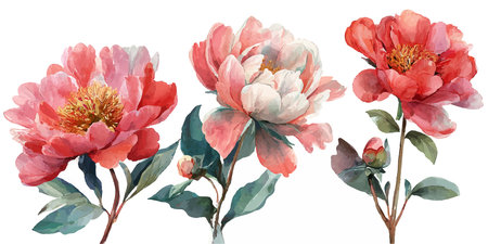 Beautiful vector card with watercolor peonies. Hand drawn illustration.のイラスト素材