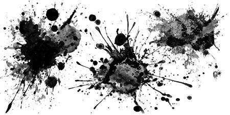 Abstract black and white watercolor splashes and blots on white backgroundのイラスト素材