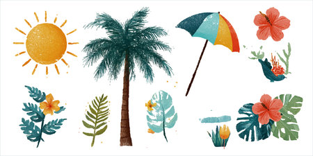 Set of hand drawn tropical elements. Vector illustration in watercolor style.のイラスト素材
