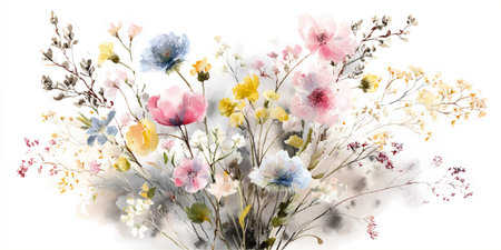 Watercolor bouquet of wildflowers. Hand painted illustration.のイラスト素材