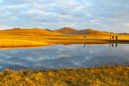 Autumn lake at Saibeiの写真素材