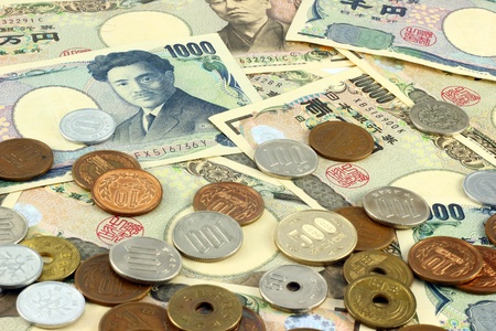Japanese yen bills and coinsの写真素材