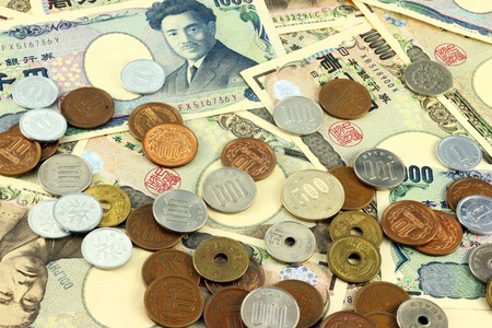 Japanese yen bills and coinsの写真素材