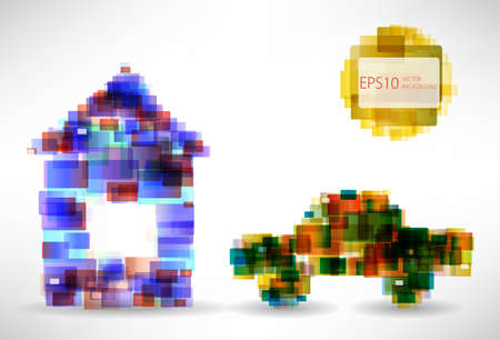 The house, the car, the sun - from color mosaicのイラスト素材