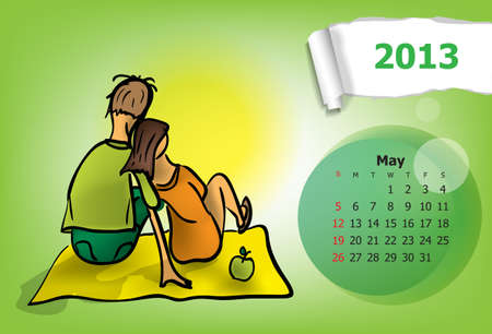 Calendar month of May  Young couple on picnicのイラスト素材
