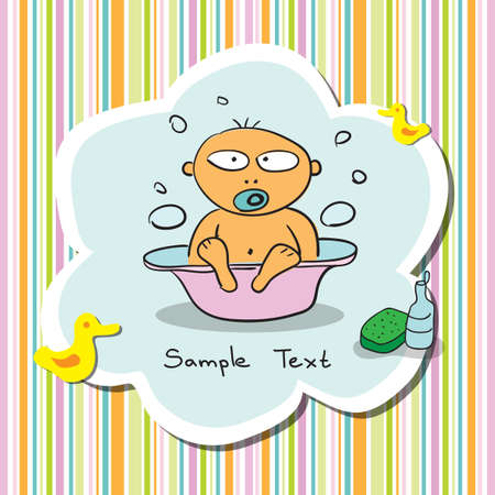 Postcard with bathing babyのイラスト素材