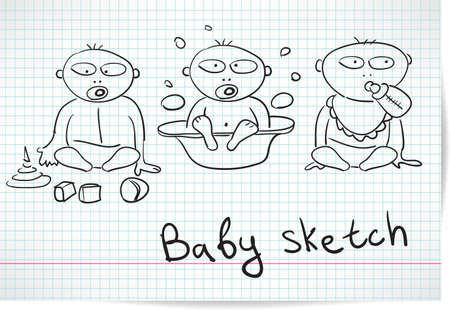 Sketch of three babyのイラスト素材