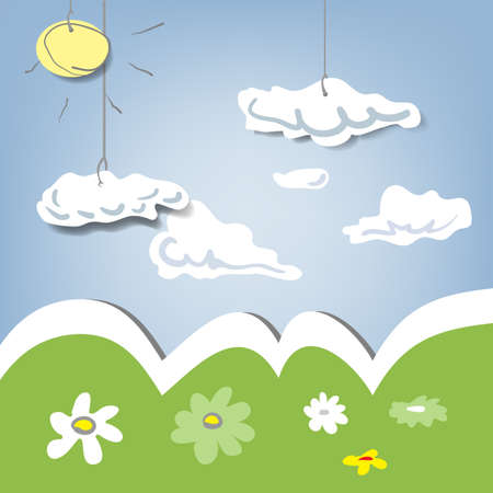 decorative clouds and meadowのイラスト素材