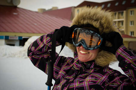 Young woman on ski resortの写真素材