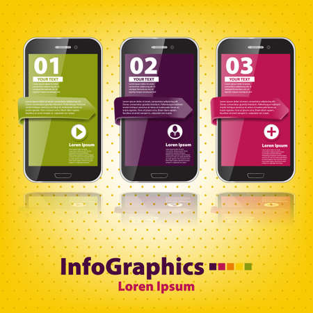 set infographic with three smartphonesのイラスト素材