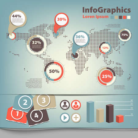 set infographic with map of worldのイラスト素材
