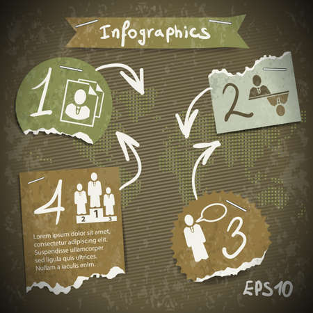 infographics with torn pieces of paper in vintage style scrapbookingのイラスト素材