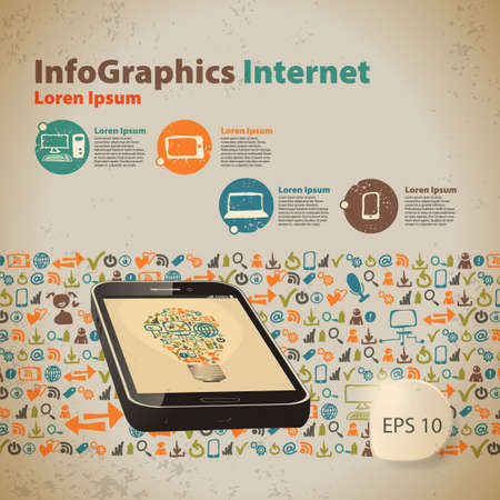Template infographic for light bulb with cloud of application icon in vintage styleのイラスト素材
