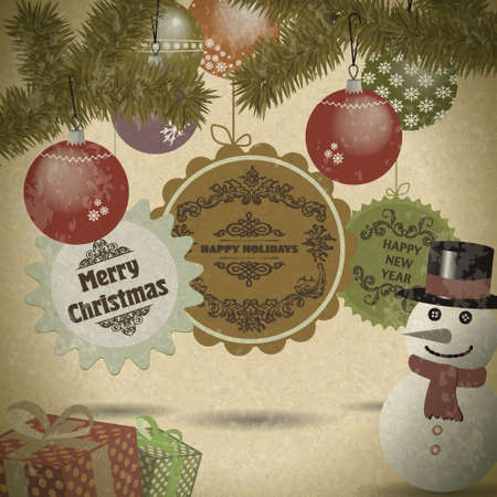 Set of cristmas badges and holiday icons, snowman and giftsのイラスト素材