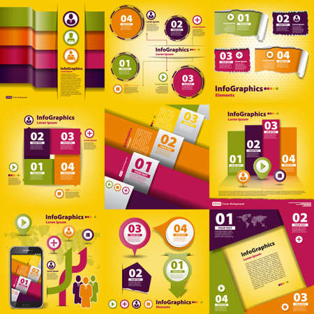 Infographics set of nine pieces on business yellowのイラスト素材