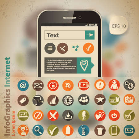 Template for infographic with smartphone and icons in vintage styleのイラスト素材